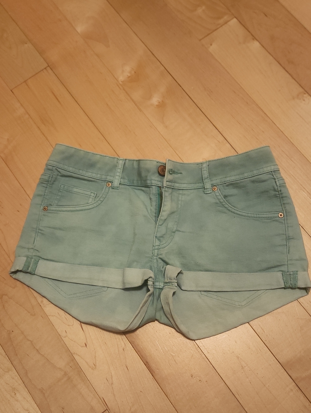 Divided Pale Mint Rolled Hem Jean Shorts